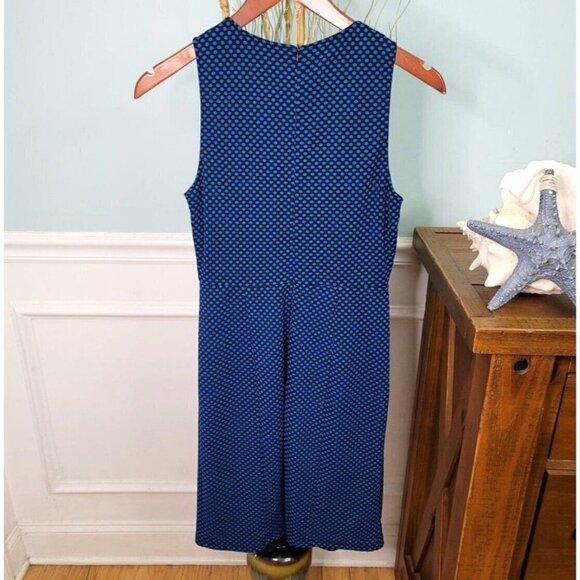 41 Hawthorne Sz L Black Blue Polka Dot Pleated Fit and Flare Sundress Knit Dress - Picture 4 of 12